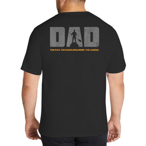 Dad Paddleboarder On SUP Paddle Board Dad Standup Paddling Big And Tall Men's T-Shirt Back Print - Father's Day Fun