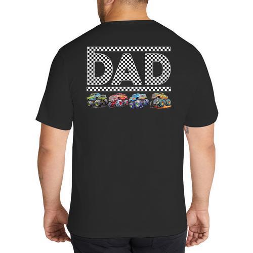 Dad Retro Monster Truck Family Crew Birthday Matching Family Big And Tall Men's T-Shirt Back Print - Father's Day Fun