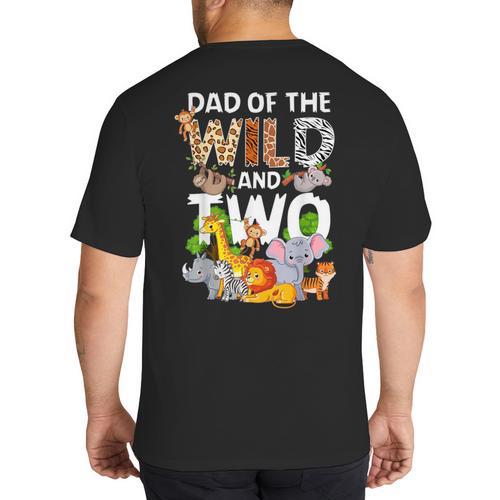 Dad Of The Wild Two Zoo 2nd Birthday Safari Jungle Animal Big And Tall Men's T-Shirt Back Print - Father's Day Fun