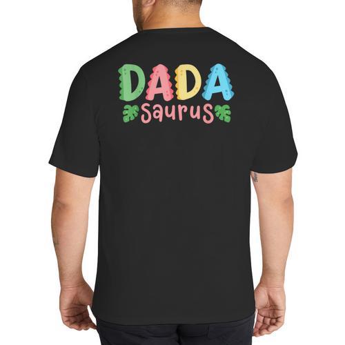 Dada Saurus Kids Dinosaur Birthday Party Family Matching Big And Tall Men's T-Shirt Back Print - Father's Day Fun