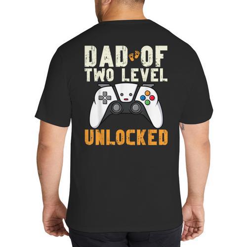 Daddy Again Leveled Up To Dad Of 2 Gamer Dad Level Unlocked Big And Tall Men's T-Shirt Back Print - Father's Day Fun
