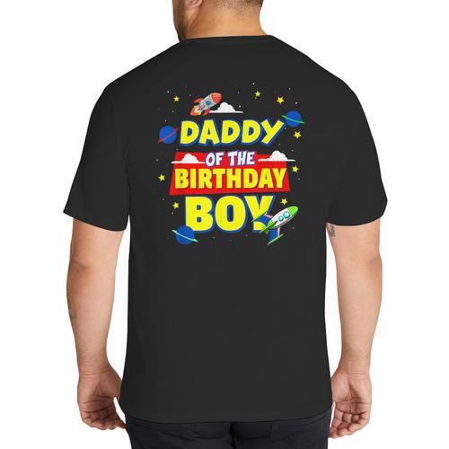 Daddy Of The Birthday Astronaut Boy Outer Space Theme Party Big And Tall Men's T-Shirt Back Print - Father's Day Fun
