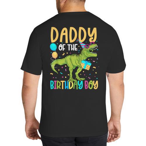 Daddy Of The Birthday Boy Family Matching Dinosaur Squad Big And Tall Men's T-Shirt Back Print - Father's Day Fun