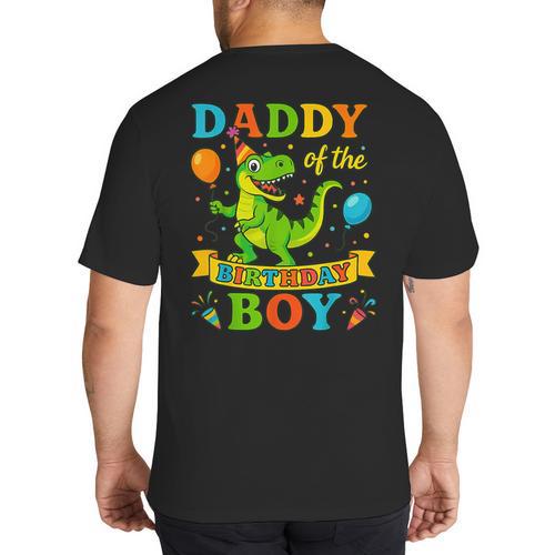 Daddy Of The Birthday Boy T-Rex Dinosaur Birthday Party Big And Tall Men's T-Shirt Back Print - Father's Day Fun