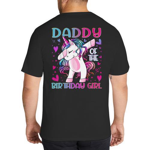 Daddy Of The Birthday Girl Dabbing Unicorn Dad Daddy Small Big And Tall Men's T-Shirt Back Print - Father's Day Fun