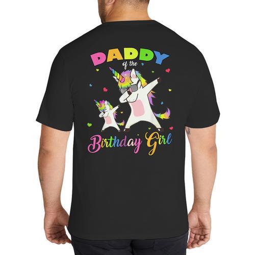 Daddy Of The Birthday Girl Dabbing Unicorn Princess And Dad Big And Tall Men's T-Shirt Back Print - Father's Day Fun