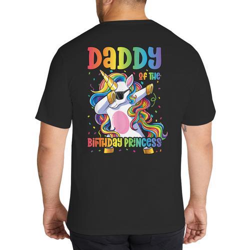 Daddy Of The Birthday Princess Girl Dabbing Unicorn Dad Big And Tall Men's T-Shirt Back Print - Father's Day Fun