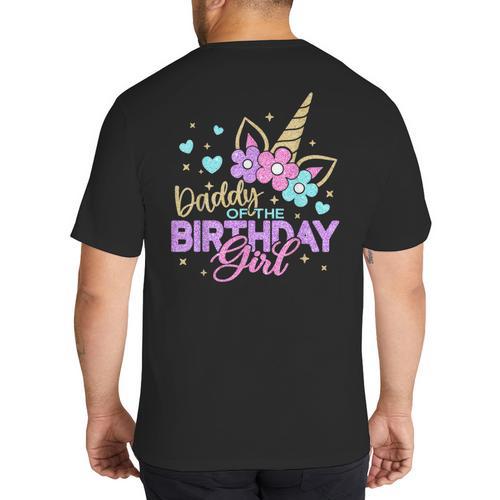 Daddy Of The Birthday Princess Girl Dad Unicorn Bday Party Big And Tall Men's T-Shirt Back Print - Father's Day Fun