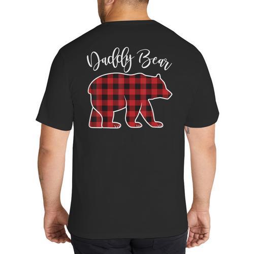 Daddy Dad Bear Pajama Red Buffalo Xmas Family Christmas Big And Tall Men's T-Shirt Back Print - Father's Day Fun