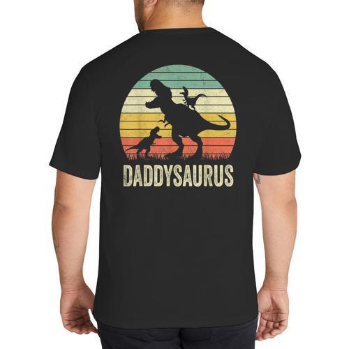 Daddy Dinosaur Daddysaurus 2 Kids For Dad Big And Tall Men's T-Shirt Back Print - Father's Day Fun