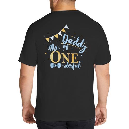 Daddy Of Mr One-Derful Party Blue-Gold Dad Boy 1st Birthday Big And Tall Men's T-Shirt Back Print - Father's Day Fun