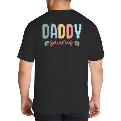 Daddy Saurus Dad Dinosaur Three Rex Birthday Boy Girl Family Big And Tall Men's T-Shirt Back Print - Father's Day Fun