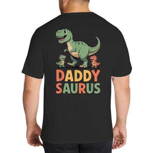 Daddy Saurus Dinosaur Dad Of Two Kids Dino Family Big And Tall Men's T-Shirt Back Print - Father's Day Fun