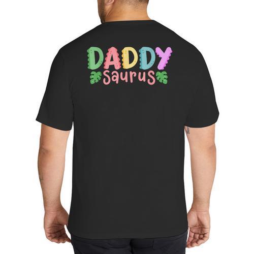 Daddy Saurus Kids Dinosaur Birthday Party Family Matching Big And Tall Men's T-Shirt Back Print - Father's Day Fun