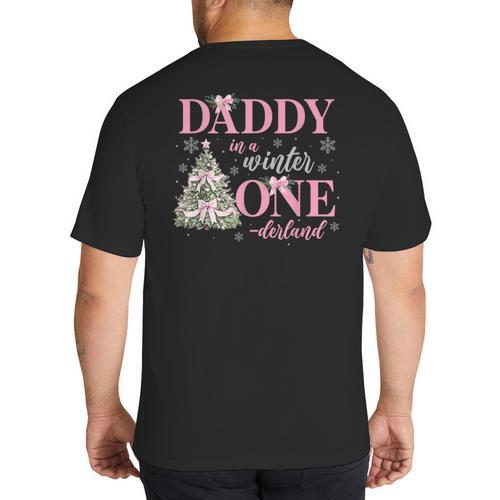 Daddy In a Winter Onederland Birthday Girl Christmas Tree Big And Tall Men's T-Shirt Back Print - Father's Day Fun