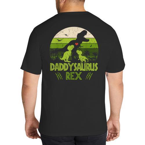 Daddysaurus Rex 2 Kids Sunset Tshirt For Fathers Day Big And Tall Men's T-Shirt Back Print - Father's Day Fun