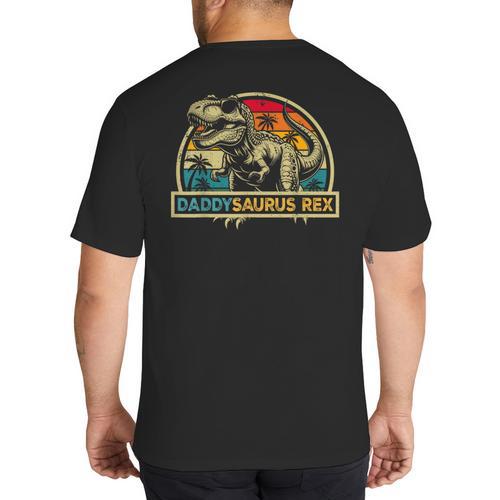Daddysaurus Rex Dinosaur Daddy Saurus Rex Family Matching Big And Tall Men's T-Shirt Back Print - Father's Day Fun
