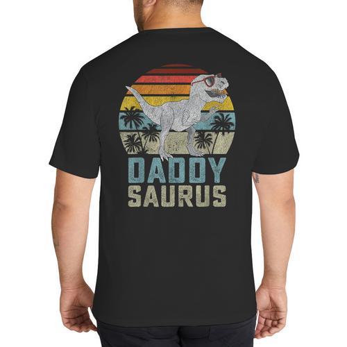 Daddysaurus T Rex Dinosaur Daddy Saurus Family Matching Big And Tall Men's T-Shirt Back Print - Father's Day Fun