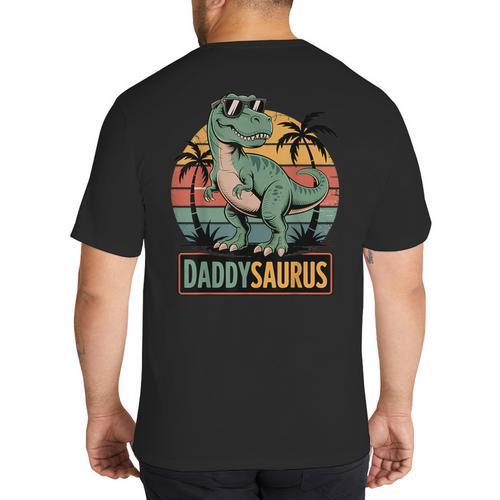 Daddysaurus T Rex Dinosaur Daddy Saurus Family Matching Dad Big And Tall Men's T-Shirt Back Print - Father's Day Fun