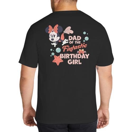Disney Minnie Mouse Mermaid Dad Of The Birthday Girl Big And Tall Men's T-Shirt Back Print - Father's Day Fun