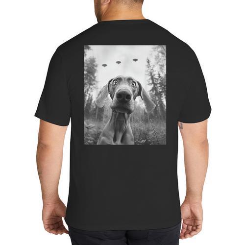 Dog Mom Dad Alien Selfie Weimaraner UFO For Men Women Big And Tall Men's T-Shirt Back Print - Father's Day Fun
