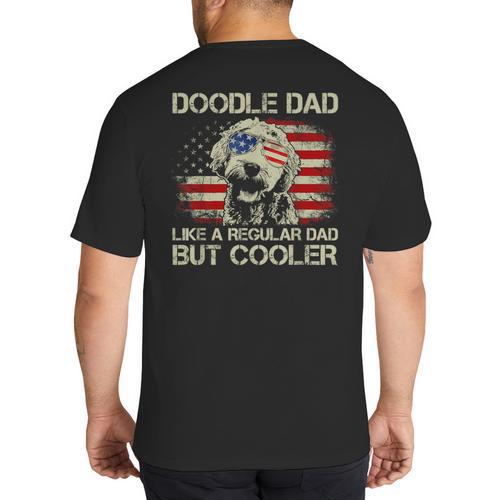 Doodle Dad Goldendoodle Regular Dad But Cooler American Flag Big And Tall Men's T-Shirt Back Print - Father's Day Fun