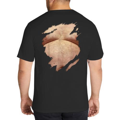 Fat Hairy Guy Big Stomach & Man Boobs Fat Dad BOD Big And Tall Men's T-Shirt Back Print - Father's Day Fun