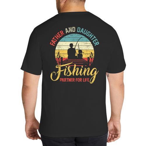 Father Daughter Fishing Partner For Life Retro Matching Dad Big And Tall Men's T-Shirt Back Print - Father's Day Fun
