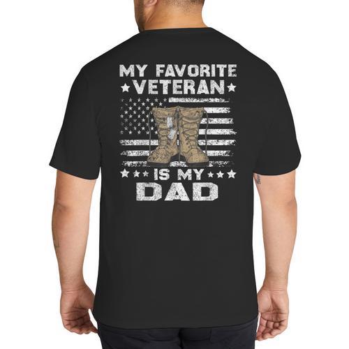 Father Veterans Day My Favorite Veteran Is My Dad For Kids Big And Tall Men's T-Shirt Back Print - Father's Day Fun