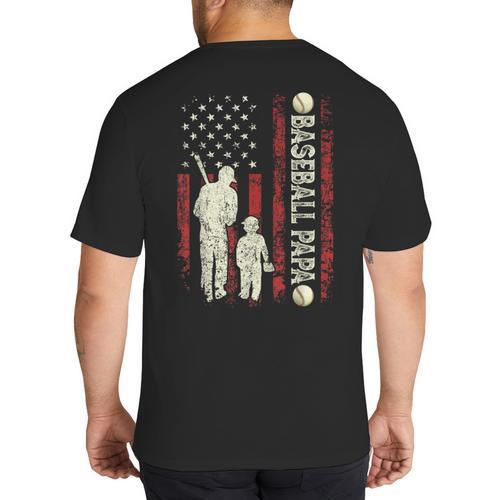 Father's Day Baseball Papa USA Flag Dad Men Baseball Big And Tall Men's T-Shirt Back Print - Father's Day Fun