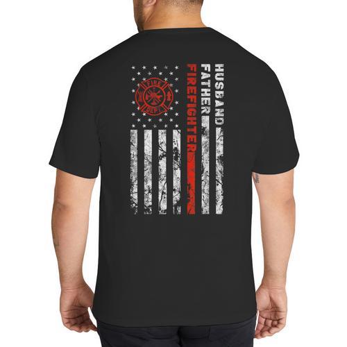 Firefighter Husband Father Fireman For Dad Big And Tall Men's T-Shirt Back Print - Father's Day Fun