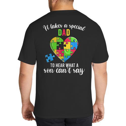 Fun Heart Puzzle Shirts Dad Autism Awareness Family Support Big And Tall Men's T-Shirt Back Print - Father's Day Fun