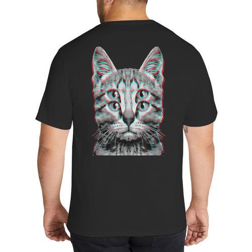 Glitch Weird Cat Kitten Optical Illusion Cat Mom Dad Big And Tall Men's T-Shirt Back Print - Father's Day Fun