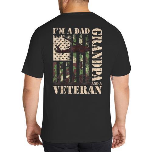 Grandpa Veteran Fathers Day Dad Veteran Camo American Flag Big And Tall Men's T-Shirt Back Print - Father's Day Fun