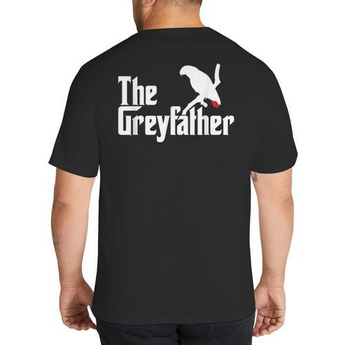 The Greyfather African Grey Parrot Lovers Bird's Dad Big And Tall Men's T-Shirt Back Print - Father's Day Fun