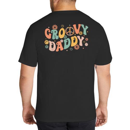Groovy Daddy Birthday Party Peace Sign Dad 60s 70s Hippie Big And Tall Men's T-Shirt Back Print - Father's Day Fun