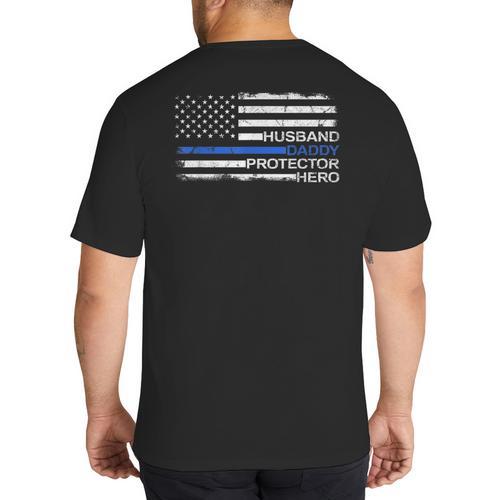 Husband Daddy Protector Hero Police Officer Father Dad Big And Tall Men's T-Shirt Back Print - Father's Day Fun