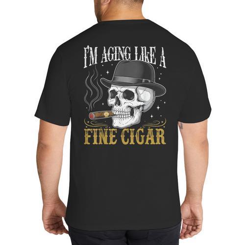I'm Aging Like a Fine Cigar Skull Dad Retro Adult Big And Tall Men's T-Shirt Back Print - Father's Day Fun