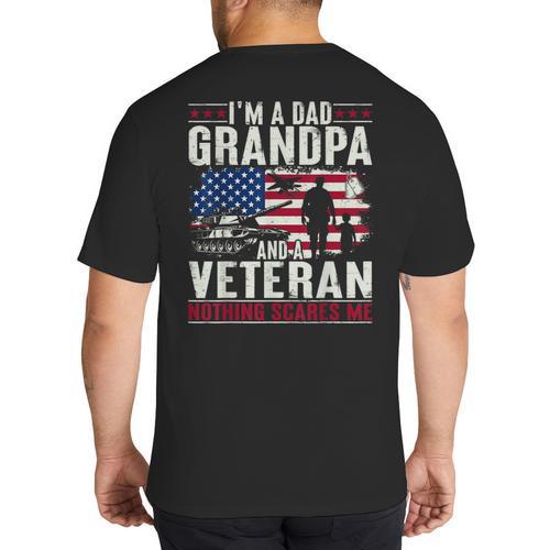 I'm A Dad Grandpa And Veteran Retro Papa Grandpa Big And Tall Men's T-Shirt Back Print - Father's Day Fun
