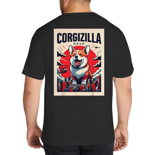 Japanese Art Corgi Dog Mom Dad Big And Tall Men's T-Shirt Back Print - Father's Day Fun