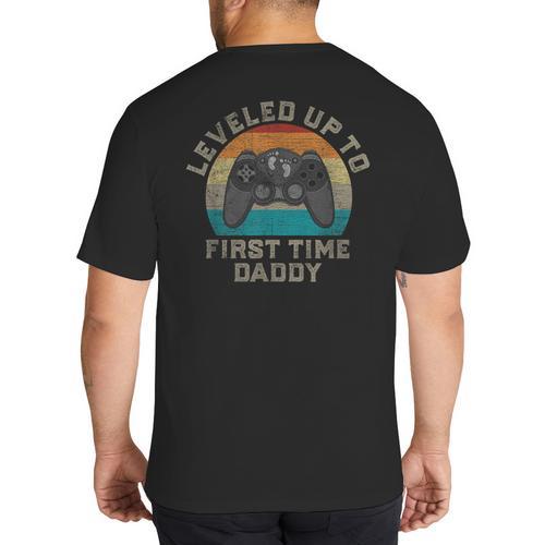 I Leveled Up To First Time Daddy Soon To Be Dad Big And Tall Men's T-Shirt Back Print - Father's Day Fun