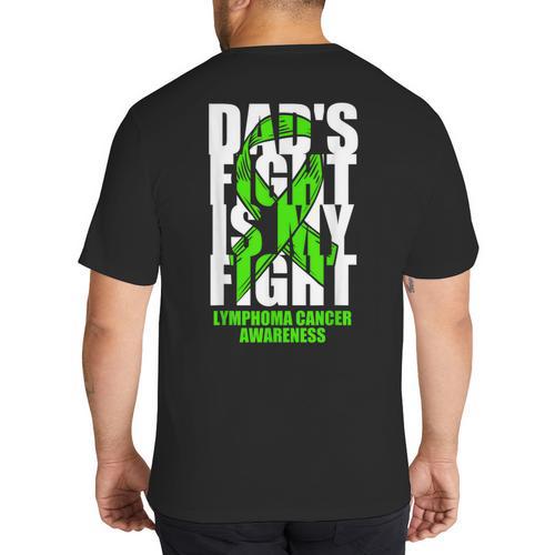 Lymphoma Cancer Awareness Lime Green Ribbon Dad's Fight Big And Tall Men's T-Shirt Back Print - Father's Day Fun