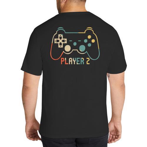 Matching Gamer Tee For Dad Mom & Kids Player 123 Big And Tall Men's T-Shirt Back Print - Father's Day Fun
