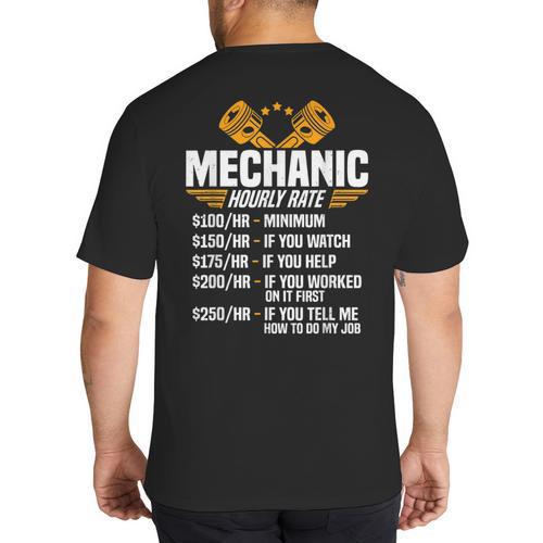 Mechanic Men Dad Hourly Rate Car Auto Garage Mechanic Big And Tall Men's T-Shirt Back Print - Father's Day Fun