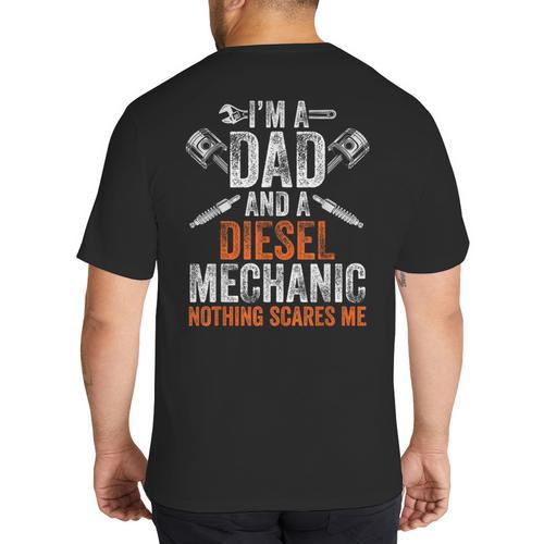 For Men Father's Day Halloween Diesel Mechanic Dad Big And Tall Men's T-Shirt Back Print - Father's Day Fun