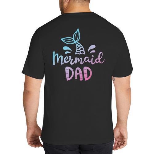Mermaid Dad Merman Daddy Dad Family Matching Birthday Big And Tall Men's T-Shirt Back Print - Father's Day Fun