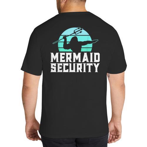 Mermaid Security Shirt Boys Swimmer Dad Merdad Trident Big And Tall Men's T-Shirt Back Print - Father's Day Fun