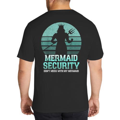 Mermaid Security Vintage Birthday Party Dad Father Day Big And Tall Men's T-Shirt Back Print - Father's Day Fun
