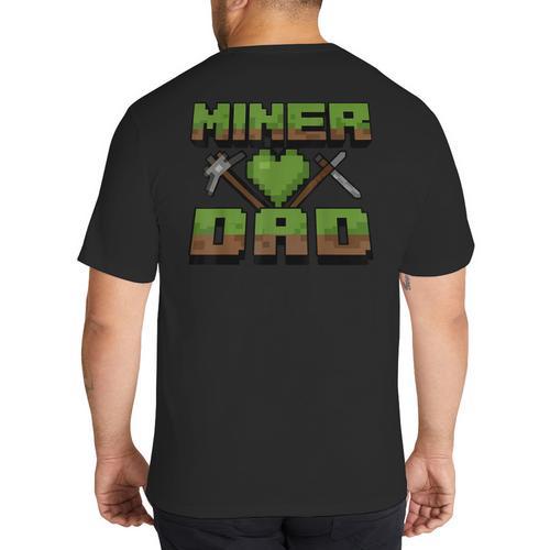 Miner Dad Birthday Boy Party Video Gamer Pixel Big And Tall Men's T-Shirt Back Print - Father's Day Fun