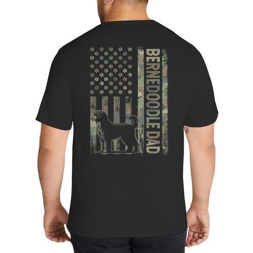 Mini Bernedoodle Dad Camo USA Flag DESIGN ON BACK Big And Tall Men's T-Shirt Back Print - Father's Day Fun